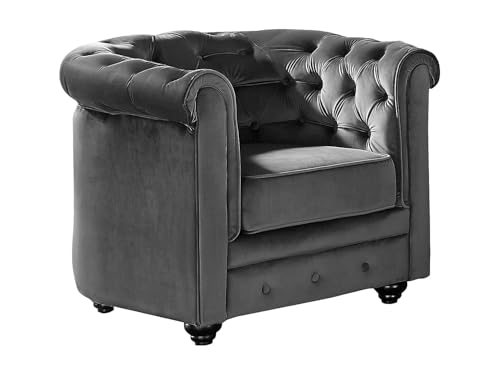 Vente-unique - Fauteuil Chesterfield - Velours Anthracite
