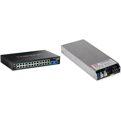 Image of Bundle: TRENDnet 26-Port Hardened Industrial Gigabit PoE+ Rackmount Switch, TI-RP262 + TRENDnet 1000W, 48V DC, 21A AC to DC Industrial Power Supply with PFC Function, TI-RSP100048