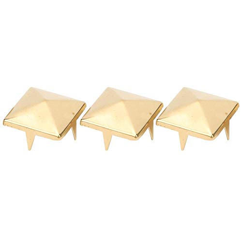 GLOGLOW Spike Studs, 100pcs 10MM-15MM DIY Leathercraft Square Pyramid Punk Rivets Silver Metal 4 Claw Metal Studs for Bracelets Clothing Shoes Handbag(Gold 15mm)