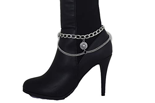 Trendyfashionjewelry Tfj Women Western Boot Chain Metal Bling Bracelet Side Waves Shoe Anklet Charm Silver Medallion Coin Ethnic Style #TOP4