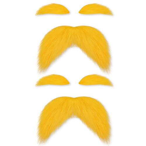 Shaxcoq 2 Pack Yellow Mustache and Eyebrows – Funny Halloween Costume Accessories for Friends,...