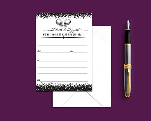 Glam Skull Wedding Invitations With Envelopes (25 Pack) Blank Invites Until Death - Halloween Bridal Shower Invites Bride And Groom - Gothic Theme Black And White – 5X7 Card Set Printed #TOP3