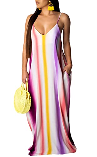 Image of Summer Maxi Dress for Women 2026 Plus Size Sundresses Casual Sexy Floral Sleeveless Beach Long Dress with Pockets