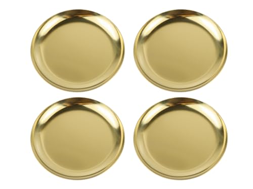 Image of Stainless Steel Candle Holders, 4" Round Plates for Pillar, Scented and Ball Candles, Mini Trays for Jewelry and Versatile Decorative Table Centerpieces, 4 Pack