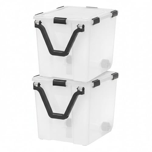 Image of IRIS USA 6 Pack 106 Quart WeatherPro Wheeled Plastic Storage Bin Organization Container with Durable Lid, Seal & Secure Latching Buckles, Clear /Black