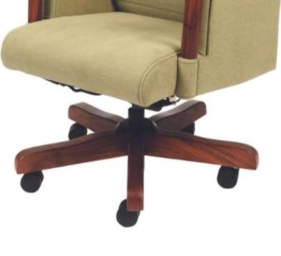 Image of High Back Executive Office Chair with Wooden Armrests & Wooden Wheel Base | Swivel, Height Adjustable Director Chair | Upholstered Ergonomic Desk Chair for Office & Home | Cream