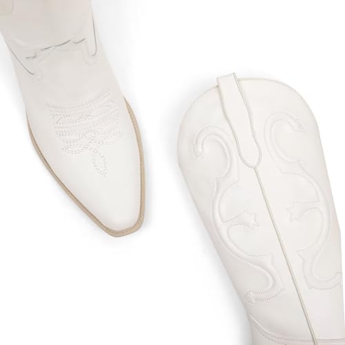 Cowboy Boots for Women Embroidered Mid Calf Chunky Block Heel Pull On Western Cowgirl Boots3