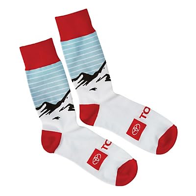 Toyota Mountain Stripes Dress Socks, Cotton Blend, White with Red and Light Blue, Logo Design