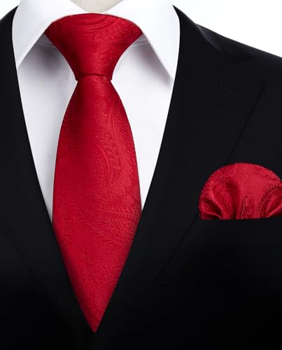 Image of HISDERN Ties for Men Paisley Floral Mens Ties and Pocket Square Cufflinks Set Classic Business Necktie Handkerchief