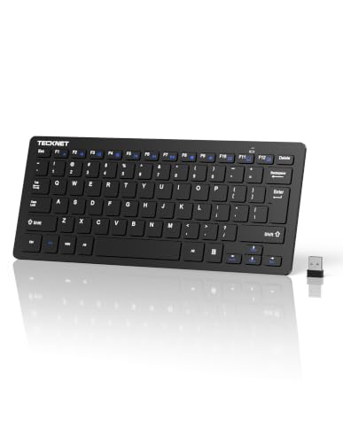 TECKNET 2.4G Wireless Keyboard - Mini Compact Keyboard with Media Hotkeys, 12-Month Battery Life, Compatible with PC, Desktop, Laptop, Smart TV - Black