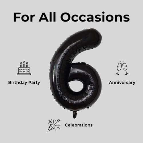 Image of YPSelected 32 Inch Large Foil Helium Number Balloon Birthday Wedding Party 0-9 (Black, 6)