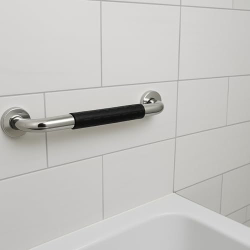 Image of BATH GURU Heavy Duty High Grade Rustproof Stainless Steel Safety Bathroom Grab Bar handle for Senior Citizen, Anti-Slip Grip, Wall Mounted Support Rail for Toilet Shower, Bathtub (Black Grip, 20 Inch)