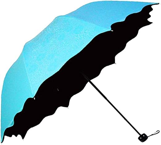 Portible Blooming Flowers Design Umbrella | Compact Umbrella Triple Folding Anti-uv Proof | Sun & Rain Both Sesone Umbrella | Special For Woman/Girls/Kids (Pack Of 1). (Blue)