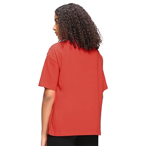 Image of Bewakoof Women's Solid 100% Cotton T-Shirt - Oversized Fit, Round Neck, Half Sleeves