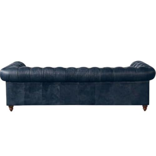 Image of UMAR ARTS Luxury Chesterfield Leatherate Sofa Set, Tufted Genuine Leatherate, Classic Living Room Furniture (Blue 3+2+1)