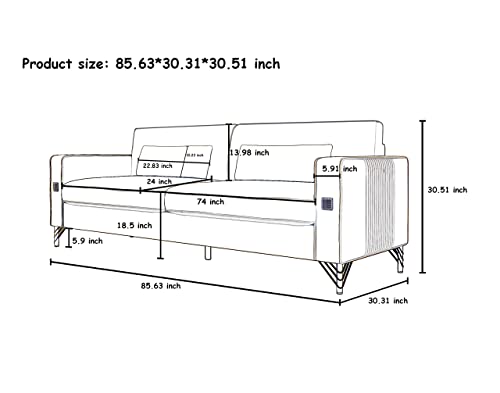 Storfenbor 85'' Velvet Sofa, Chesterfield Velvet Upholstered Mid-Century Modern Love Seat, With 2 Lumbar Pillows And Gold-Plated Legs, 3 Seat Living Room Apartment Large Comfort Sofa (Orange) #TOP1