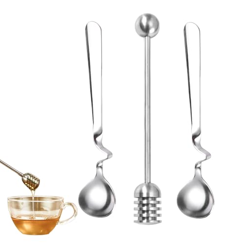 FortuneGlobe cuillère à miel Cuillère à ConfitureAcier Inoxydable 3pcs,Agitateur En Acier Inoxydable Pour Confiture, Yaourt, Miel, Sirop