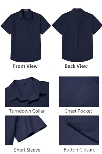 Image of COOFANDY Men's Button Down Short Sleeve Shirt Casual Cotton Summer Beach Wedding Linen Shirts with Pocket