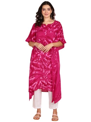 Image of Maaesa Women Handcrafted Tie & Dye Rayon Crepe Kaftan Dress | Casual Wear | Flowy Kaftan Style | Lightweight & Breathable Fabric