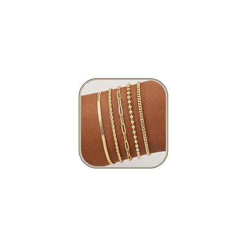 Gold Bracelets for Women Stack Non Tarnish, 14K Gold Plated Stackable Bracelets Set for Women...