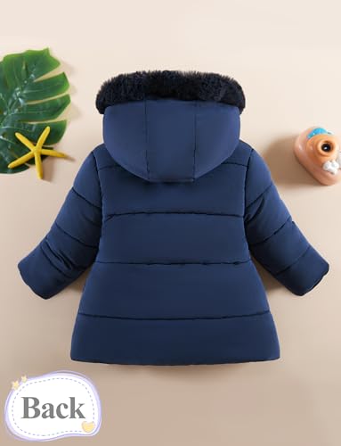 Happy Cherry Toddler Girls Fleece Line Coat Winter Warm Fur Collar Hooded Puffer Jacket Snow Outwear 1-5T3