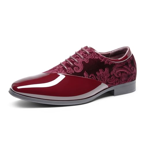 Bruno Marc Men's Dress Tuxedo Shoes Classic Patent Velvet Lace-up Formal Caden Oxford 9 Dark Red