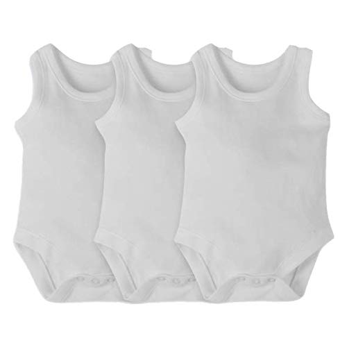Pampered BabyBabies' Pack of 3 Sleeveless Bodysuits unisex Sizes from 0-24 Months, 100% Organic Cotton Collection - White