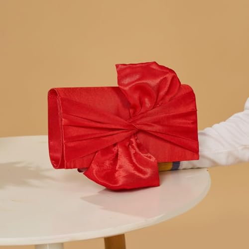 Image of Simcat Womens Clutch Bag,Pleated Satin Handbag Lady Pleated Bow Purse Evening Bag with Chain for Wedding Prom Formal Party