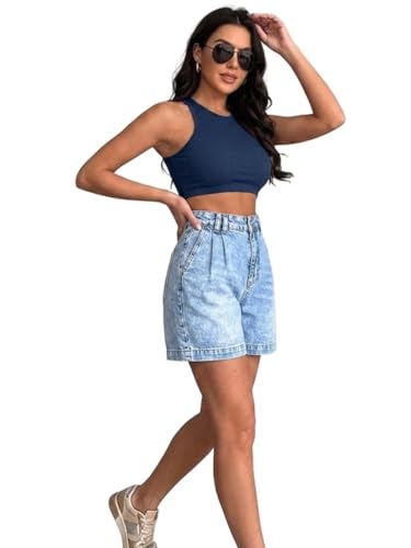 Image of PENTOO Women's Relaxed Fit Mid Rise Regular Length Denim Shorts