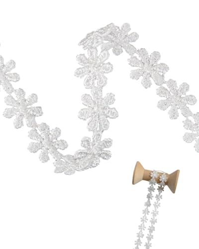 LEEQ Cinta de encaje floral, 5 yardas, 12 mm, blanca, boda y eventos formales, clásico, encaje de poliéster