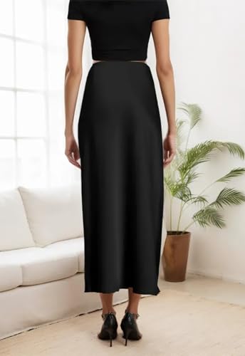 Elegant and Casual Satin High Waist A-Line Midi Skirt with Zipper for Women4