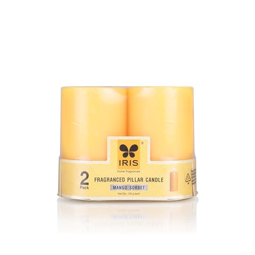 Image of IRIS Wax Homefragrances Pack of 2, Fragrance Pillar Candles- 120G Each- 2 inchX 3 inch (Mango Sorbet)