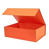 OBMMIRAO Upgrade 1PCS 13x9x4 Inch Hard Large Orange Gift Box with Lid, Foldable Magnetic Gift Boxes,Groomsman Box bridesmaid proposal box, Reusable Gift Boxes for Clothes