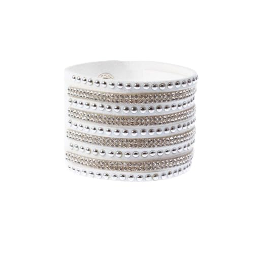 Bracelet enroulé en cuir cachemire avec strass scintillants - Bracelet à breloques réglable (blanc), 18 cm, Argent