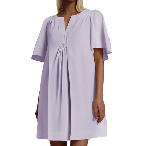 Vestidos para mujer, cuello en V, manga corta, holgados, informales, uso diario, elegante, para salir a la calle, vestido de novia, Morado (, XL