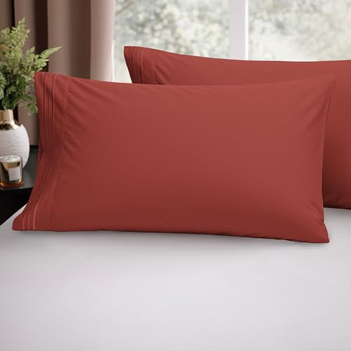 Image of Elegant Comfort Luxury Ultra-Soft 2-Piece Pillowcase Set 1500 Thread Count Egyptian Quality Microfiber Double Brushed-100% Hypoallergenic-Wrinkle Resistant, Standard /Queen Size, Rust