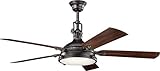 Kichler 310017AVI Hatteras Bay 60' Outdoor Ceiling Fan w/LED Lights & Wall Control, Anvil Iron