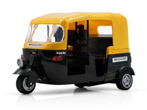 Image of NeoKiddo Pull Back CNG Auto Rickshaw Toy for Kids | 3-Wheeler Autorickshaw Vehicle Toy with Driver | Durable Mini Auto Toy for Boys & Girls (Yellow Black)