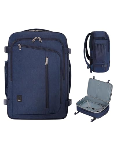 WANDF Expandable 17 Inch Laptop Travel Backpack For Spirit Airlines Personal Item Bag 18x14x8 with Wet Pocket for Men Women(Navy Blue)