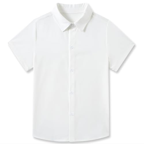Funnycokid Boys Button Down Shirts Short Sleeve Dress Shirt Solid Formal Uniform 2-10 Years