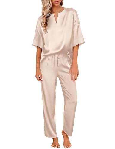 Ekouaer Satin pyjamas dam pyjamas set kvinnor siden nattkläder pyjamas pyjamas set sovkläder, S-2XL, champagne, S