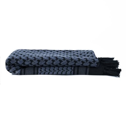 Explore Land Cotton Shemagh Keffiyeh Tactical Desert Scarf Neck Head Wrap with Tassel for Men Women, Black and Blue, One size