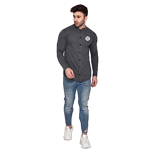 Image of Geum Men's Long Sleeve Mandarin Collar Shirt Grey XL