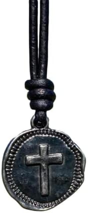 Cross Leather Necklace Mens - Men Cross Coin, Religious Pendant, Medallion Necklaces, Christmas Gift, Catholic Pendant, Christian Charms, Women Gifts to Husband Cute Crosses Best Friend (Gunmetal)