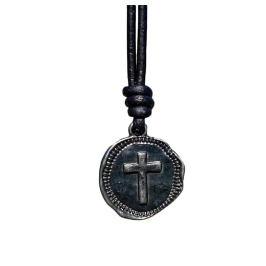 Cross Leather Necklace Mens - Men Cross Coin, Religious Pendant, Medallion Necklaces, Christmas Gift, Catholic Pendant, Christian Charms, Women Gifts to Husband Cute Crosses Best Friend (Gunmetal)