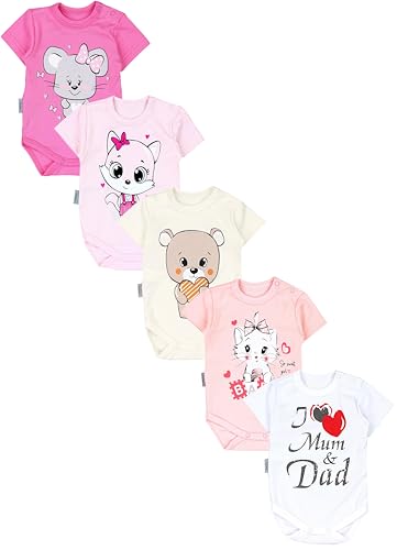 TupTam Baby Body Kurzarm im 5er Pack – Bedruckter Body Baby aus Baumwolle...