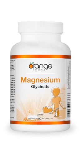 Orange Naturals Magnesium Glycinate 200mg, 90 V-Caps, Non-GMO, Optimal Absorption Magnesium Bisglycinate Supplement - Ideal for Men & Women