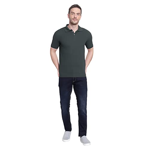 Image of Men's Poly Cotton-Matty Tshirt with Regular Fit Solid Pattern Half Sleeve Standard Length and Button Down Closure|Men's T-Shirts