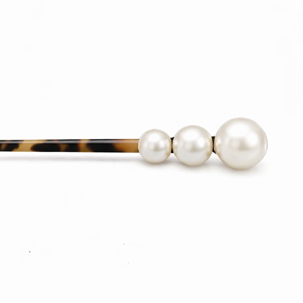 Leopard Print Acetate Hair Stick with Pearl Accent for Women, Elegant U Shape Hair Pin for Bun & Updo Hairstyles, French Style Decorative Hair Accessory