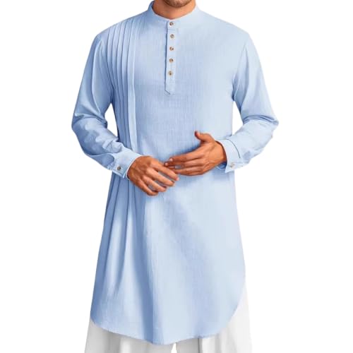 Caftan en coton et lin de qualité supérieure avec col boutonné